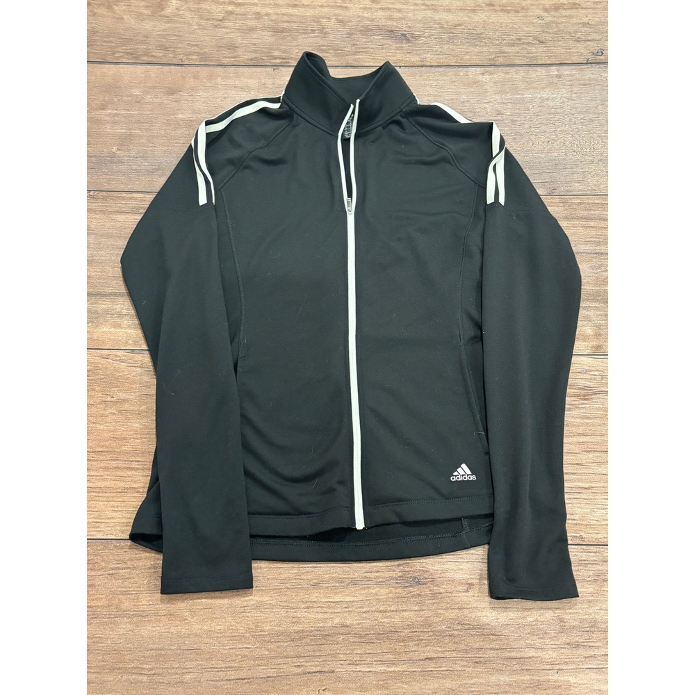 Adidas Golf Mens Medium Black Full Zip Performance Jacket 3 Stripe Mock Neck